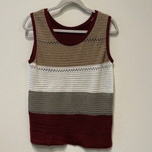 Striped Knit Tank Top in Burgundy, Tan & White